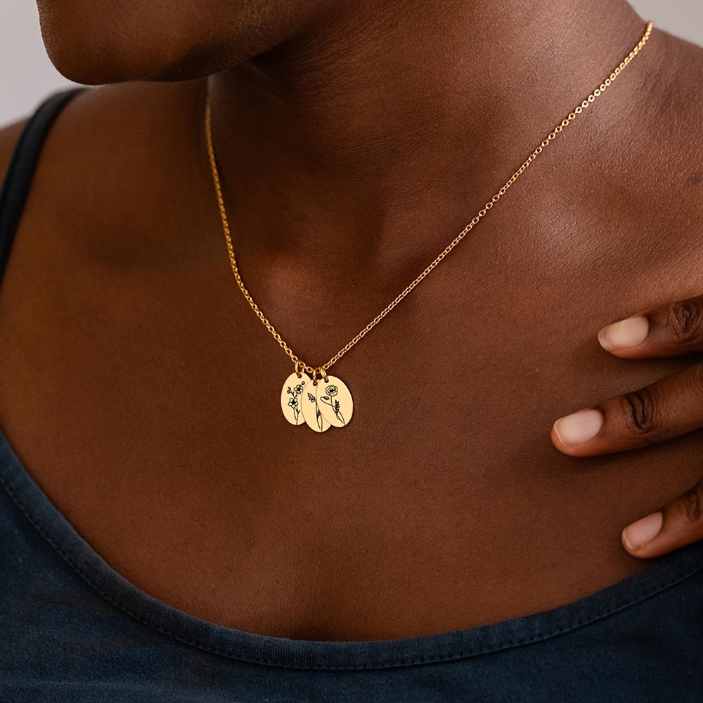 Personalized Women's Birth Flower Pendant Necklace in 18K Plated Design
